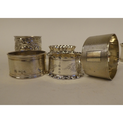 3 - Seven dissimilar silver napkin rings  mixed marks  (approx. gross weight 4ozs)