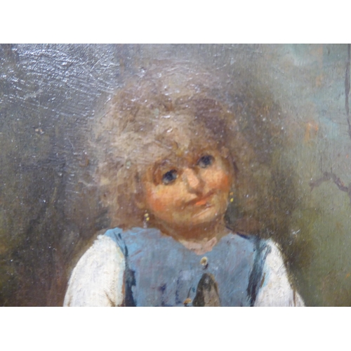 305 - In the manner of Paulo Michetti - a girl seated on a wall  oil on board  6.5