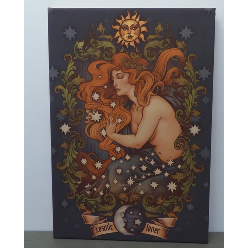 330 - A reproduced Art Nouveau inspired 'Cosmic Lover' printed fabric panel  18