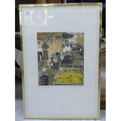 333 - After Hilda Bernstein - 'Fish Market, Menton'  Limited Edition 43/90 coloured print  bears a signatu... 