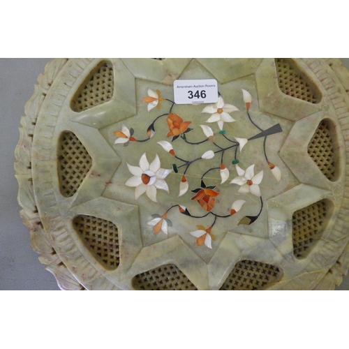 346 - A Pietra Dura inlaid platter with floral decoration  12