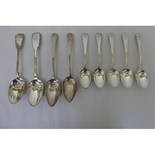 350 - Nine various 19thC silver Old English and fiddle pattern table and dessert spoons  mixed marks  (com... 