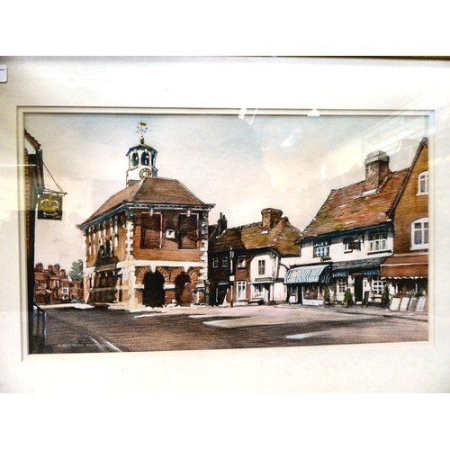 46 - Cedric Dawe - 'The Market Hall, Old Amersham'  watercolour  bears a signature & label ... 