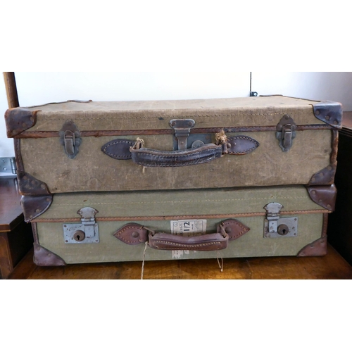 71 - Two similar vintage suitcases, canvas and leather bound  7