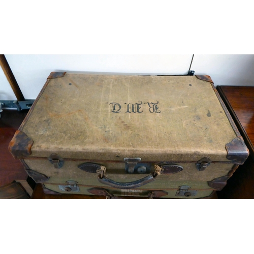 71 - Two similar vintage suitcases, canvas and leather bound  7