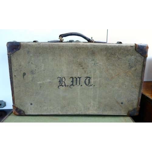 71 - Two similar vintage suitcases, canvas and leather bound  7