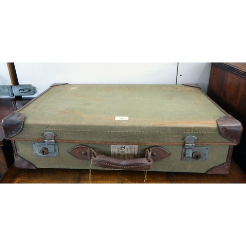 71 - Two similar vintage suitcases, canvas and leather bound  7