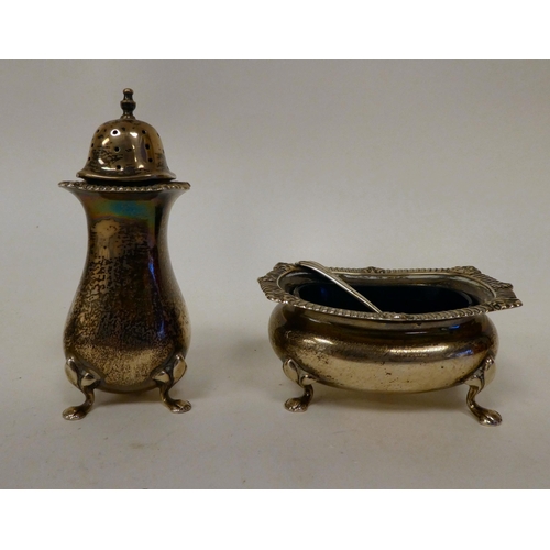 9 - Silver collectables: to include a salt with a blue glass liner  Birmingham marks rubbed