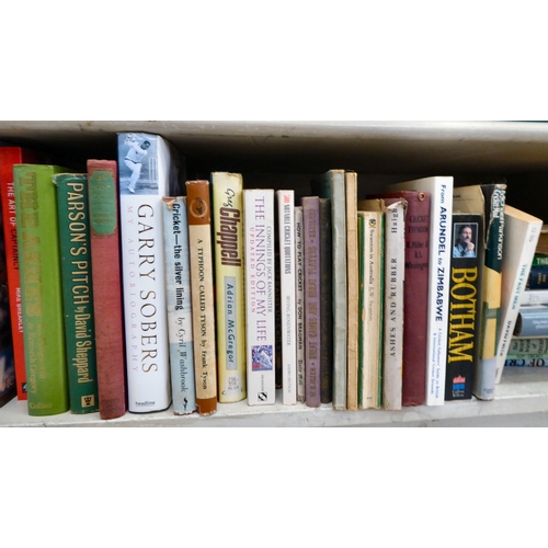 307 - Books, cricket themed: to include signed editions, First editions; and 1980s Wisdens Almanacks