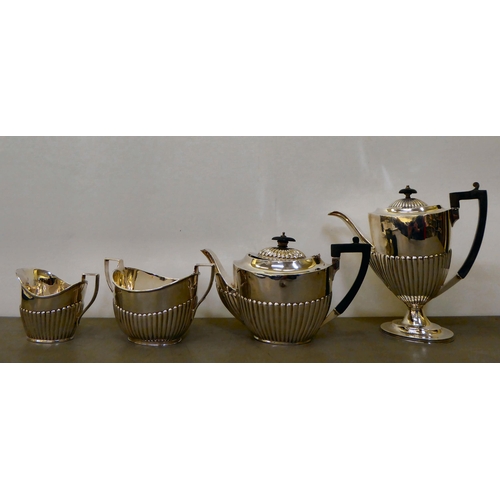 1 - A matched four piece silver tea set, comprising a teapot, coffee pot, sugar basin and cream jug, eac... 