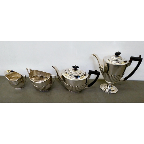 1 - A matched four piece silver tea set, comprising a teapot, coffee pot, sugar basin and cream jug, eac... 