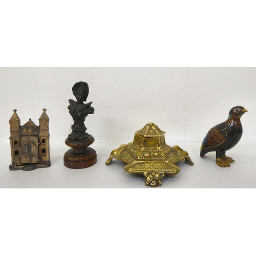 133 - Metalware: to include a cloisonné model grouse  4.5