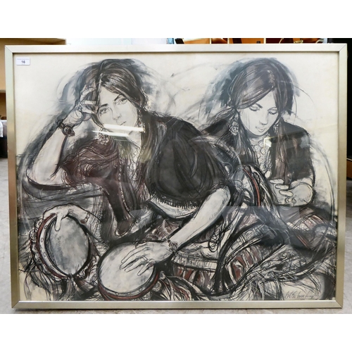 16 - After Schoneberg - two gypsy girls, musical street performers  monochrome print  26