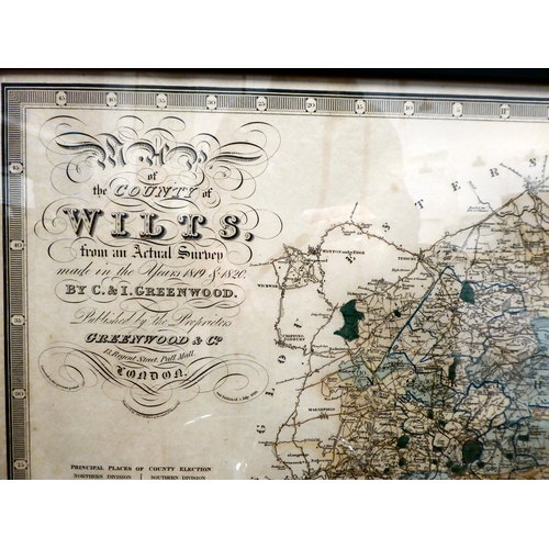 23 - A modern reproduction of a county map 'Wiltshire' incorporating a view of Salisbury Cathedral and re... 