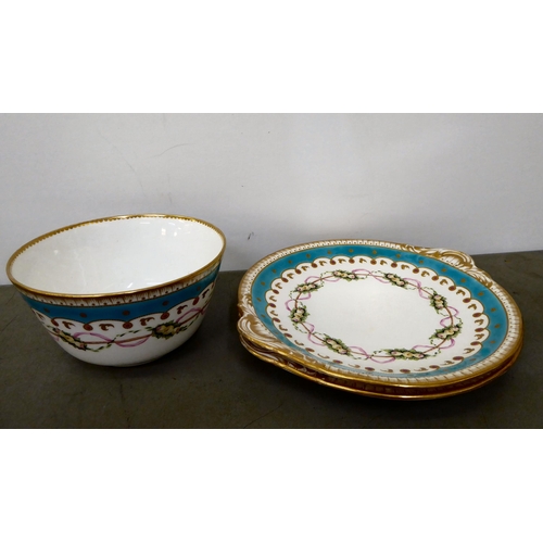 3 - Early 20thC porcelain teaware, transfer printed with flora and highlighted in gilt, pattern no.4010