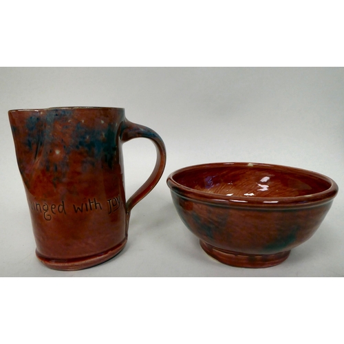 36 - Decorative 20thC ceramics: to include a Barhamware smudged pink and blue glazed jug  4