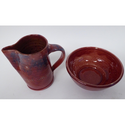 36 - Decorative 20thC ceramics: to include a Barhamware smudged pink and blue glazed jug  4