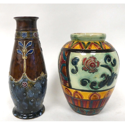 36 - Decorative 20thC ceramics: to include a Barhamware smudged pink and blue glazed jug  4