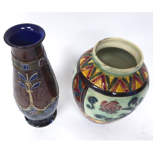 36 - Decorative 20thC ceramics: to include a Barhamware smudged pink and blue glazed jug  4