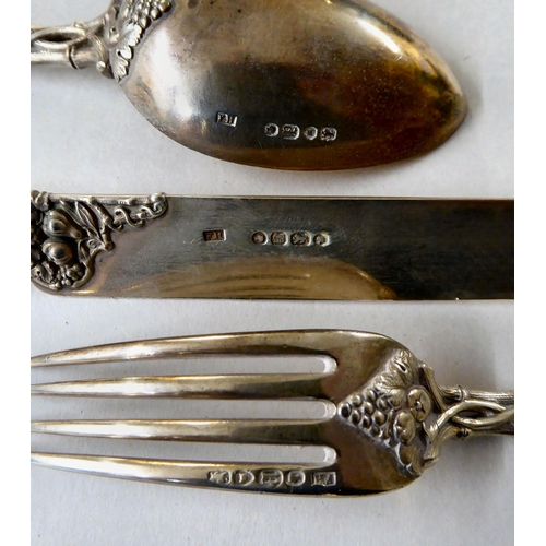 47 - A three piece set, a knife, fork and spoon  London 1856  cased  (approx. combined weight 5ozs)