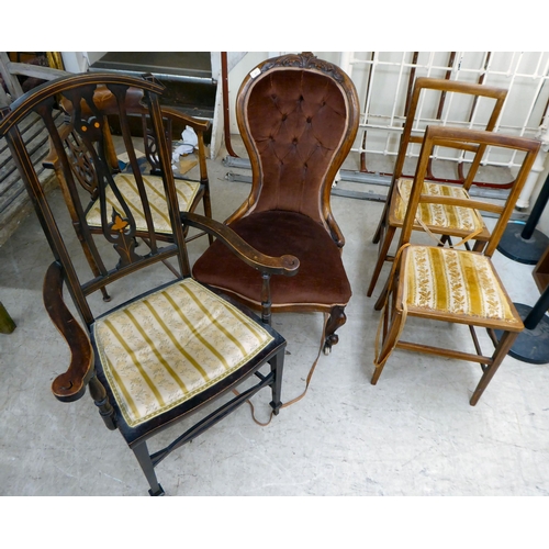 51 - Five Victorian and later chairs: to include a circa 1880 walnut framed nursing chairs