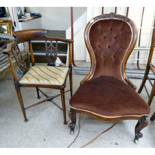 51 - Five Victorian and later chairs: to include a circa 1880 walnut framed nursing chairs