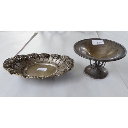 52 - A Sterling silver tazza  (approx. 6.5ozs); and a shallow dish  stamped 800  (approx. ... 