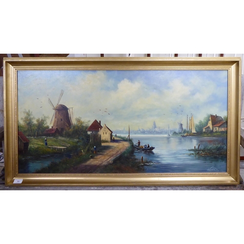 71 - Modern European School - a Dutch landscape  oil on canvas  bears an indistinct signature&n... 