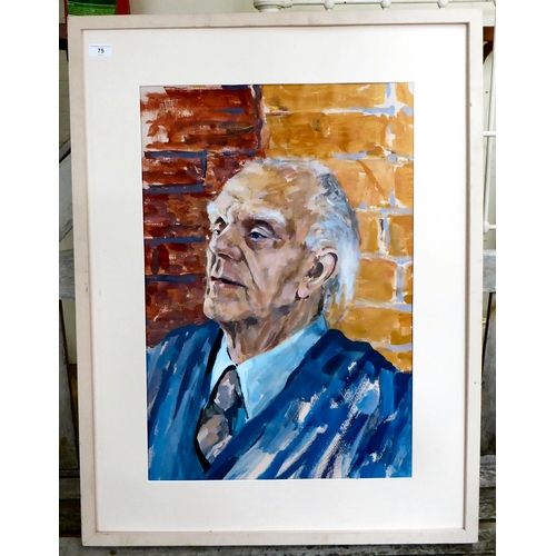 75 - Modern British School - a head and shoulders portrait, an old man  watercolour  19