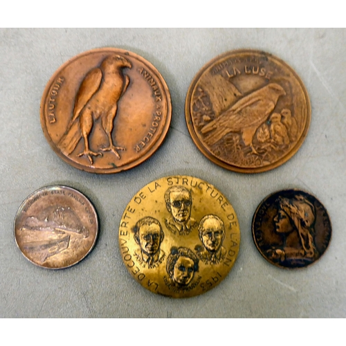 13 - Mainly 20thC metalware: to include bronze tokens; and pewter tableware