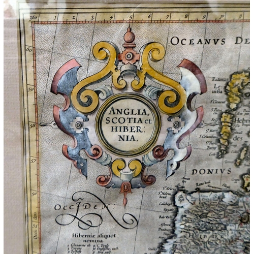 15 - A Gerardum Mercator coloured map, 'Anglia Scotia et Hibernia 1628'  13