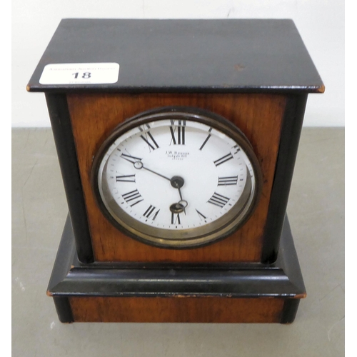 18 - An early 20thC black painted and mahogany cased timepiece; the JW Benson movement faced by a Roman d... 