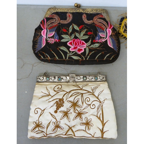 54 - Linen and tapestry collectables: to include a purse with floral ornament