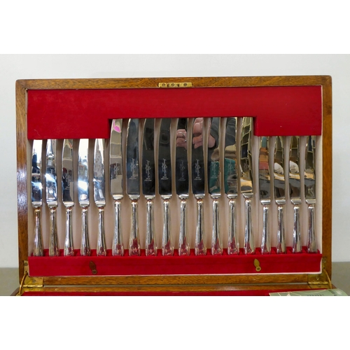 64 - James Deakin & Co silver plated canteen of cutlery and flatware, in a mahogany case