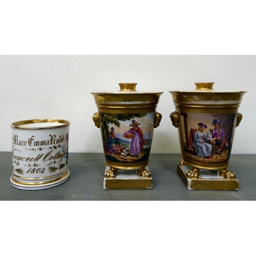 71 - A mixed lot: to include a pair of early 19thC porcelain pot pourri vases, decorated with figures&nbs... 