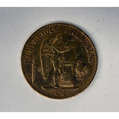 74 - An 1871 French 20 franc gold coin