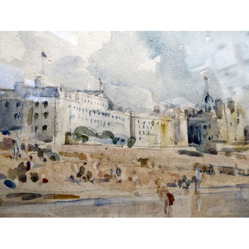 14 - Alfred Hayward - a British south coast shoreline  watercolour  bears a signature, a label & insc... 