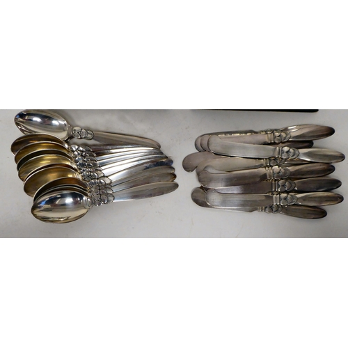 16 - Georg Jensen Cactus pattern Sterling silver tableware  comprising twelve table forks, twelve tablesp... 