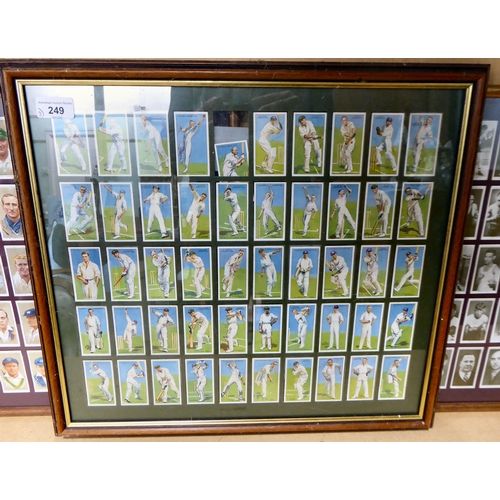 249 - Three framed displays of Churchman and Players cigarette cards, depicting boxers and cricketers