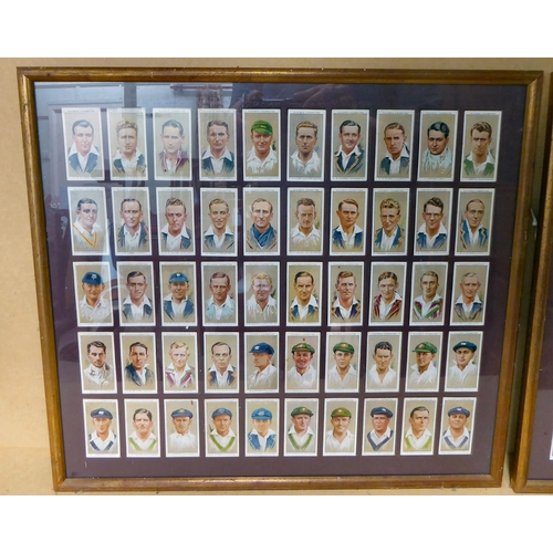 249 - Three framed displays of Churchman and Players cigarette cards, depicting boxers and cricketers