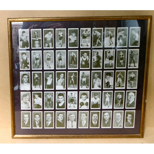 249 - Three framed displays of Churchman and Players cigarette cards, depicting boxers and cricketers