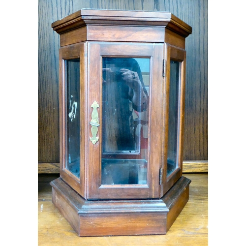 260 - A modern stained beech cased, mahogany, glazed hexagonal table-top display case  24