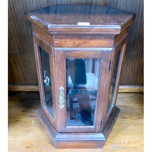 260 - A modern stained beech cased, mahogany, glazed hexagonal table-top display case  24