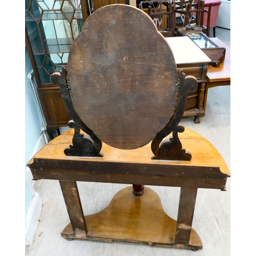 265 - A late Victorian Duchess style mahogany dressing table, surmounted by an oval mirror, over a hinged ... 