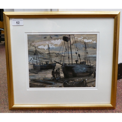 62 - Richard Seddon - 'Fishing Luggers at Hastings'  oil on board  bears a signature & labe... 