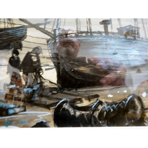 62 - Richard Seddon - 'Fishing Luggers at Hastings'  oil on board  bears a signature & labe... 