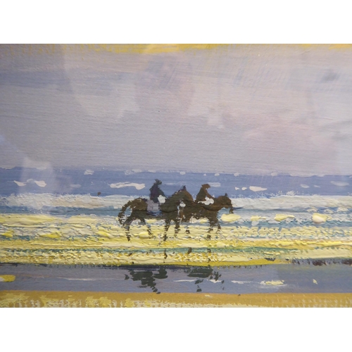 9 - Robert King - two horsemen riding on a deserted beach  oil on board  bears a signature&nbs... 