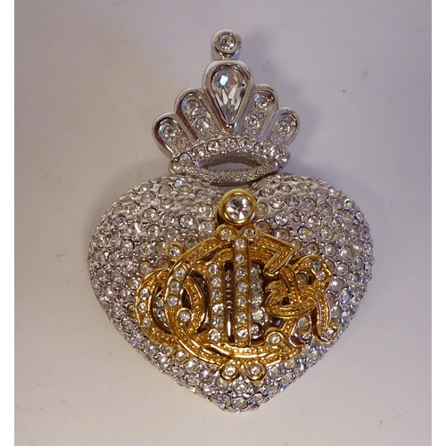 92 - A Christian Dior bi-coloured, crown top, heart shape brooch, in original branded box