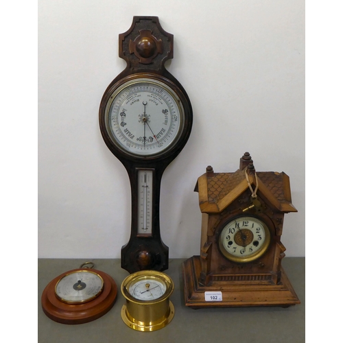 102 - A mixed lot: to include a walnut cased mantel clock; the 14 day movement, faced by a Roman dial  14