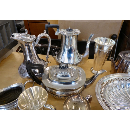 257 - Silver plated tableware: to include a cruet with four glass bottles
